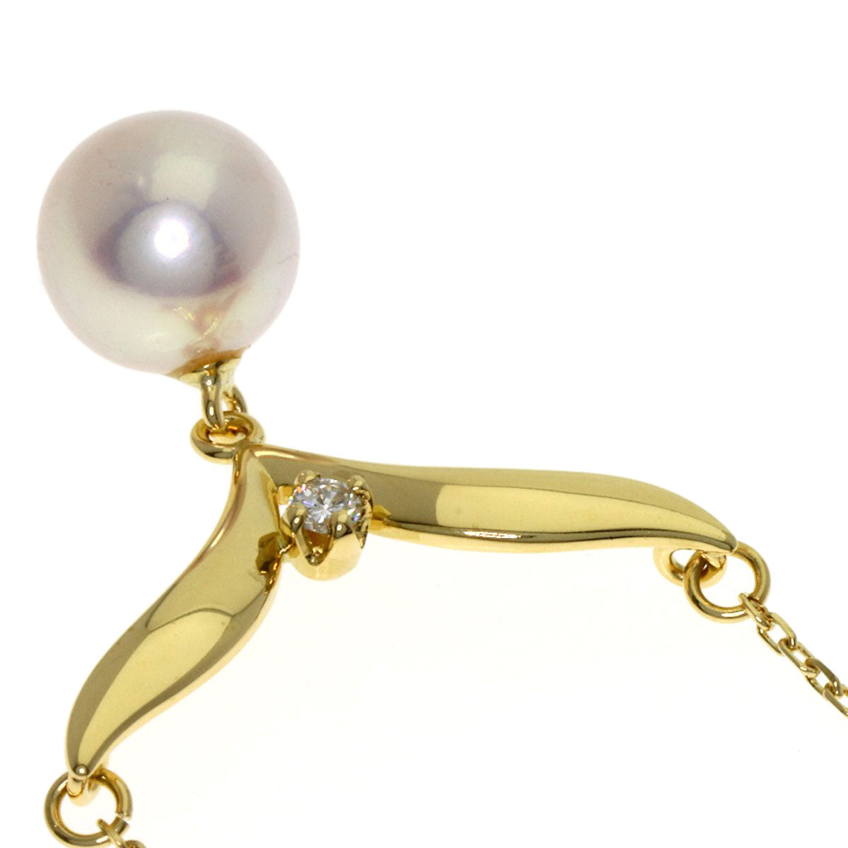 MIKIMOTO Pearl Pearl Diamond Necklace K18 Yellow Gold Ladies [Used]