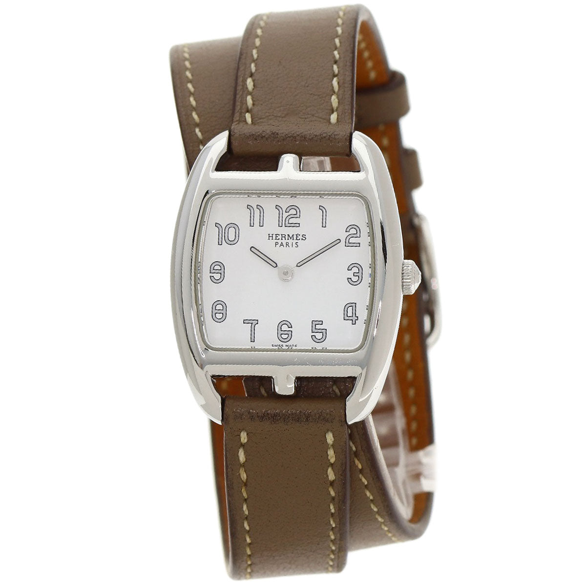 HERMES Cape Cod Double Tour Etoupe Watches CT1.210 Stainless Steel/Leather Ladies