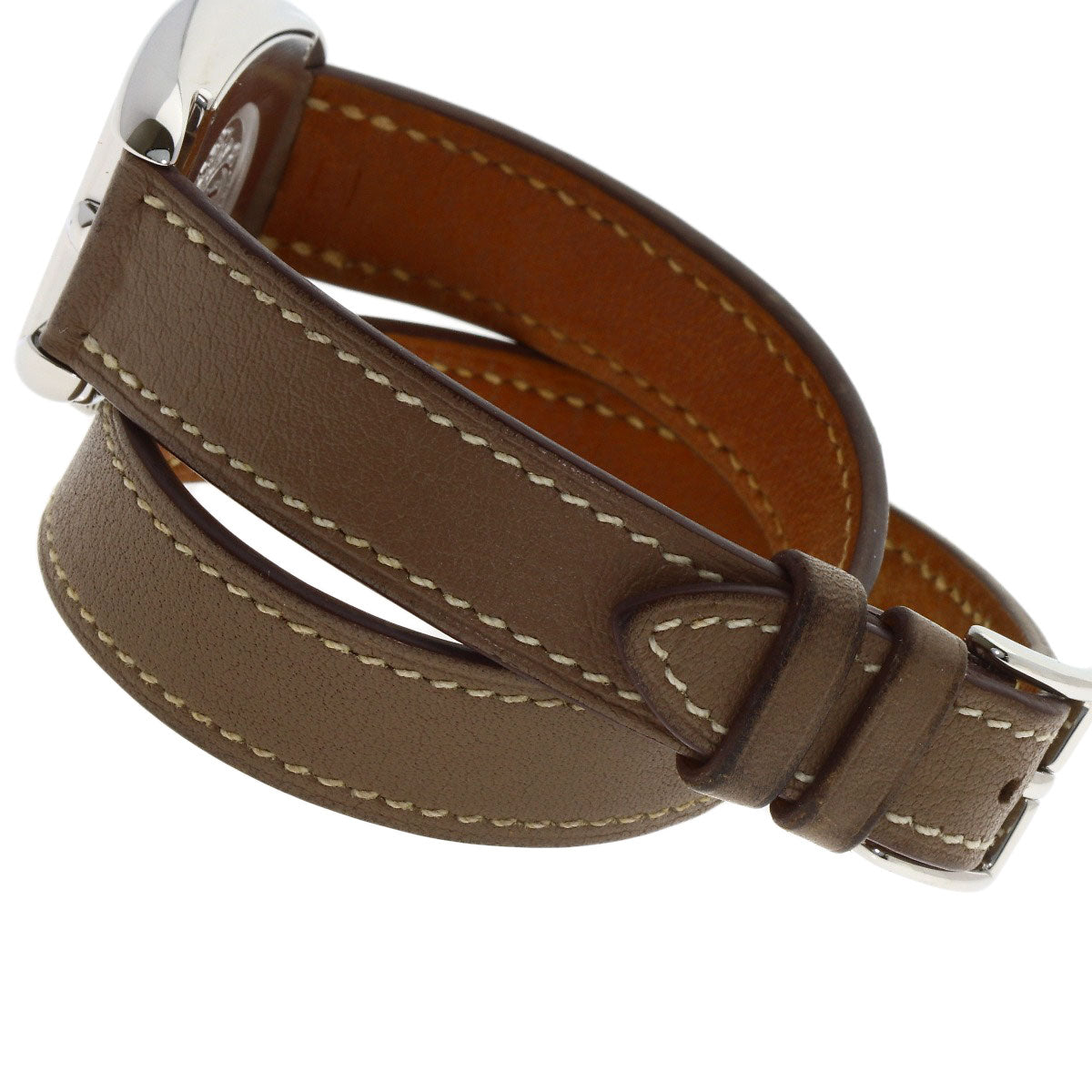 HERMES Cape Cod Double Tour Etoupe Watches CT1.210 Stainless Steel/Leather Ladies