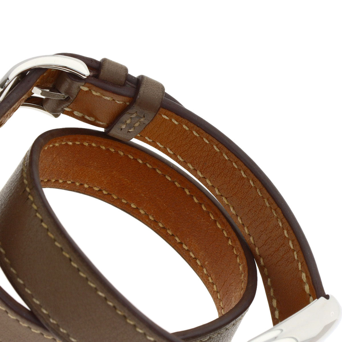 HERMES Cape Cod Double Tour Etoupe Watches CT1.210 Stainless Steel/Leather Ladies