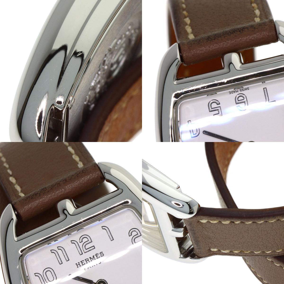 HERMES Cape Cod Double Tour Etoupe Watches CT1.210 Stainless Steel/Leather Ladies