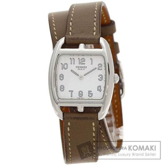 HERMES Cape Cod Double Tour Etoupe Watches CT1.210 Stainless Steel/Leather Ladies