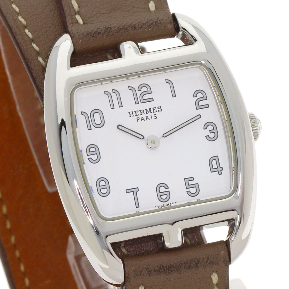 HERMES Cape Cod Double Tour Etoupe Watches CT1.210 Stainless Steel/Leather Ladies