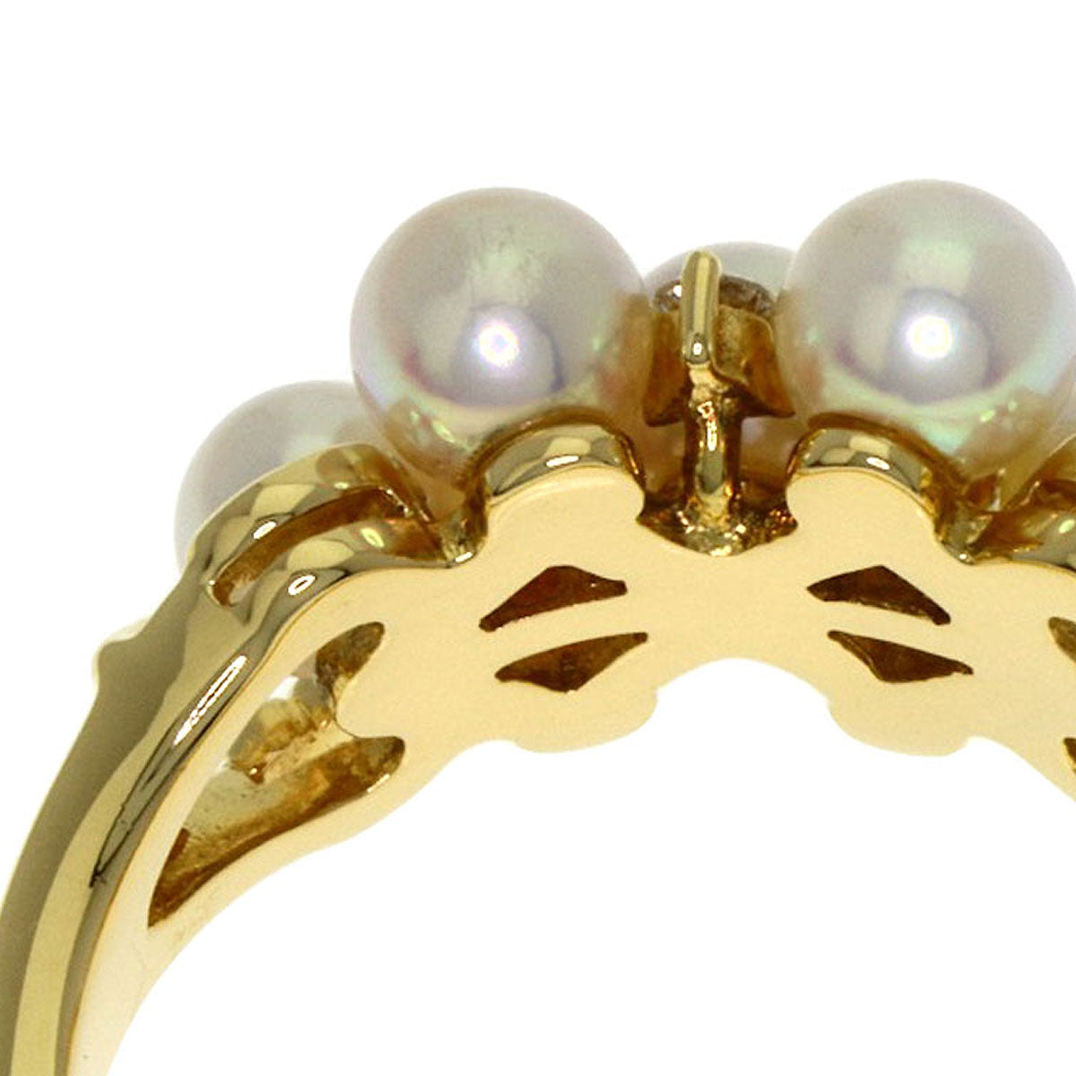 MIKIMOTO Pearl Pearl Diamond Ring K18 Yellow Gold Ladies [Used]