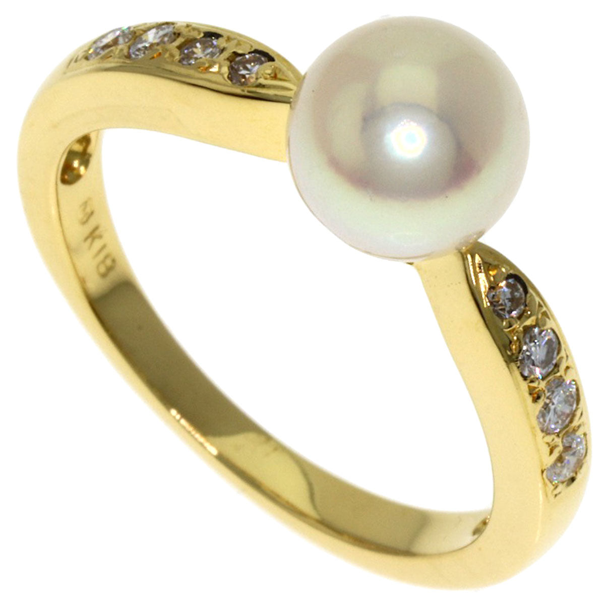 MIKIMOTO Pearl Pearl Diamond Ring K18 Yellow Gold Ladies [Used]