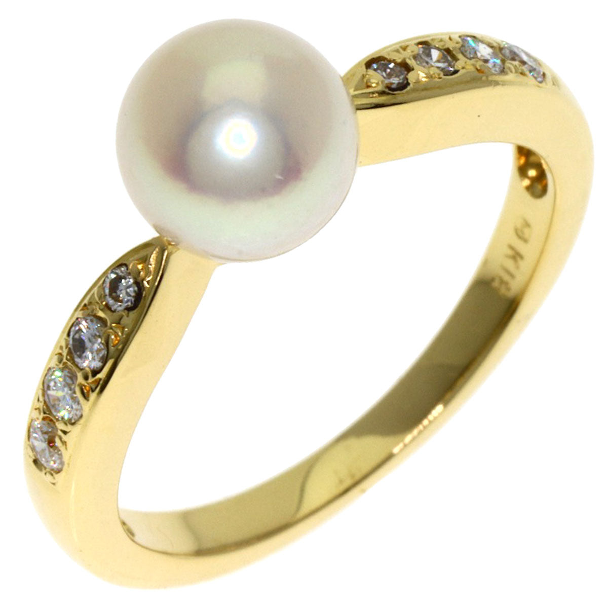 MIKIMOTO Pearl Pearl Diamond Ring K18 Yellow Gold Ladies [Used]