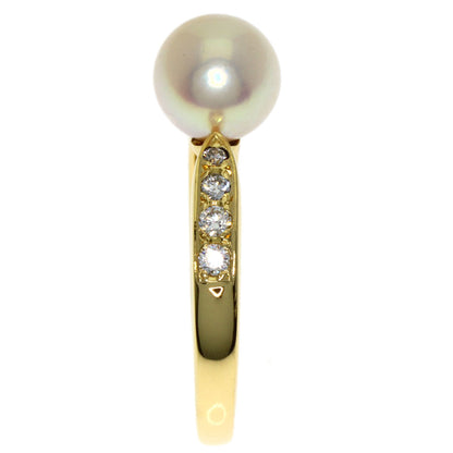 MIKIMOTO Pearl Pearl Diamond Ring K18 Yellow Gold Ladies [Used]