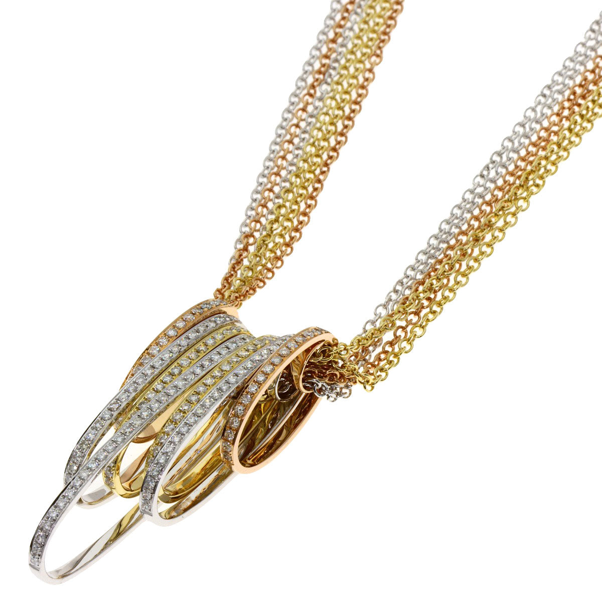 1.3ct Three-color Diamond Necklace K18 Yellow Gold 18K Pink Gold 38.2g　Ladies