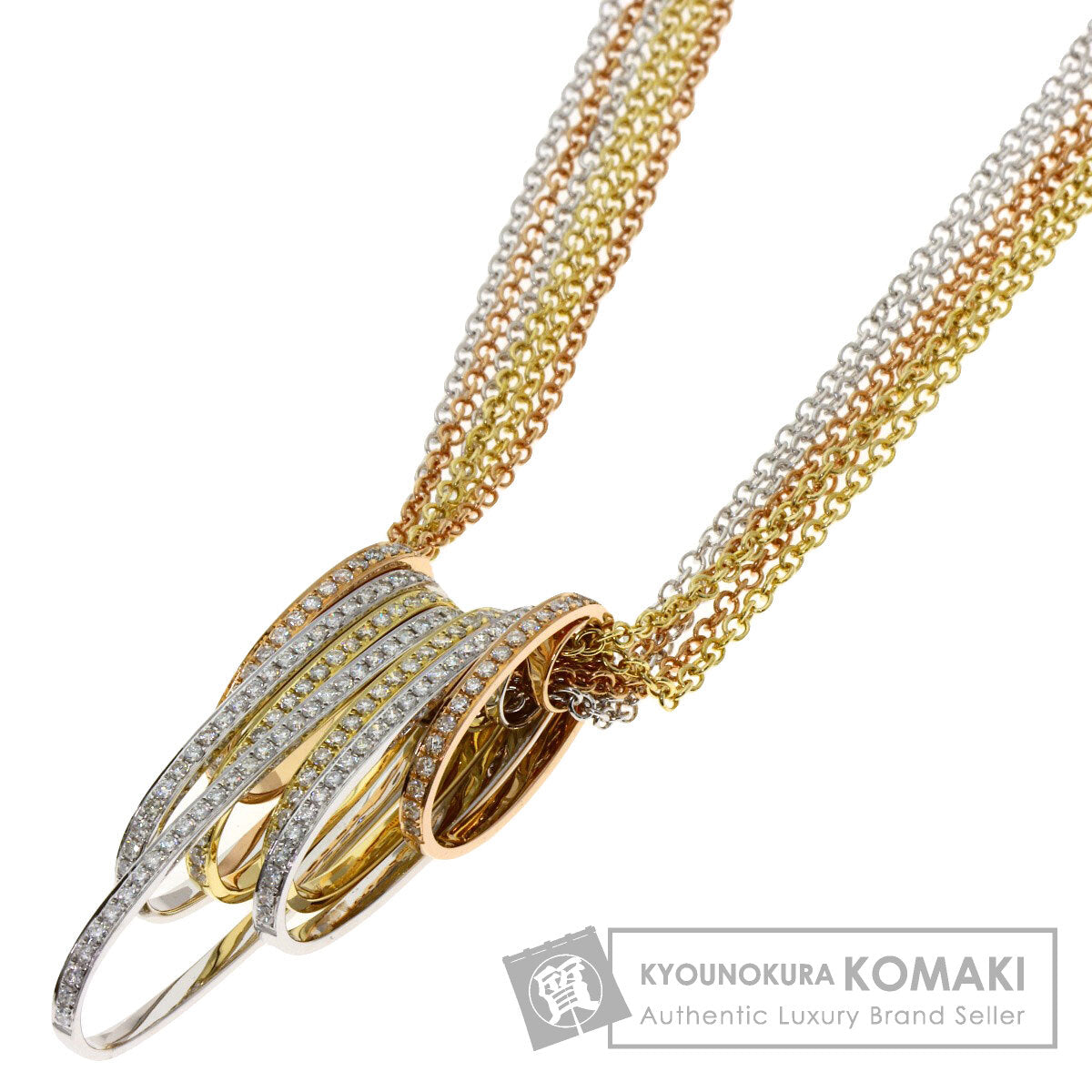 1.3ct Three-color Diamond Necklace K18 Yellow Gold 18K Pink Gold 38.2g　Ladies