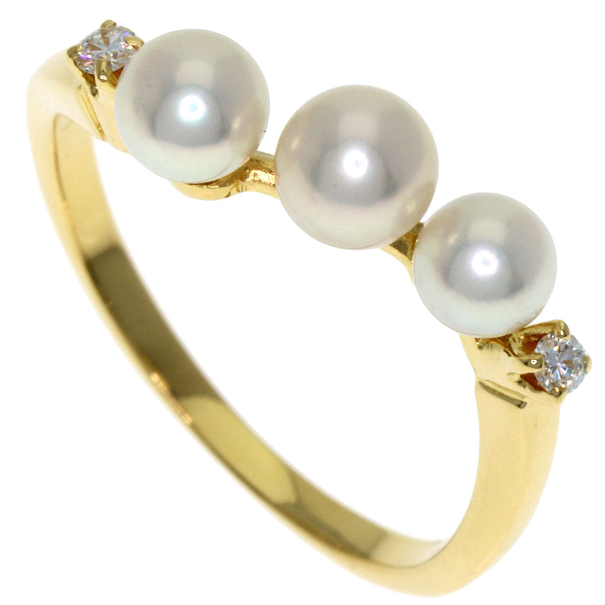 MIKIMOTO Pearl Pearl 2P Diamond Ring K18 Yellow Gold Ladies [Used]