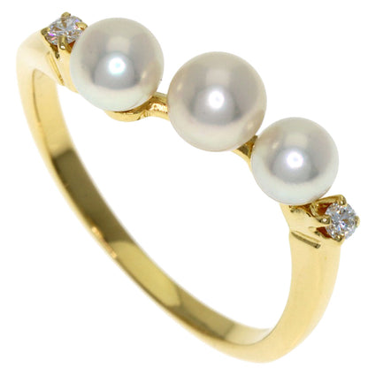MIKIMOTO Pearl Pearl 2P Diamond Ring K18 Yellow Gold Ladies [Used]
