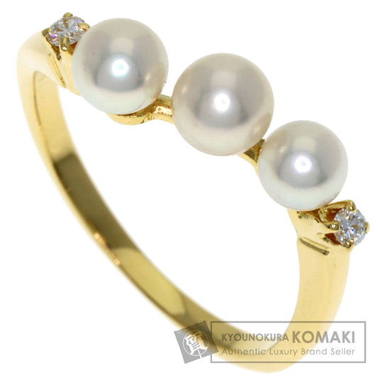 MIKIMOTO Pearl Pearl 2P Diamond Ring K18 Yellow Gold Ladies [Used]