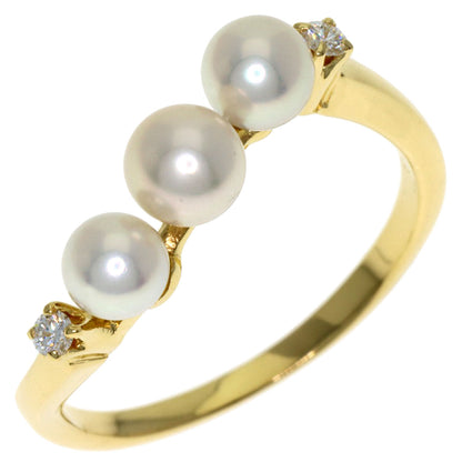 MIKIMOTO Pearl Pearl 2P Diamond Ring K18 Yellow Gold Ladies [Used]