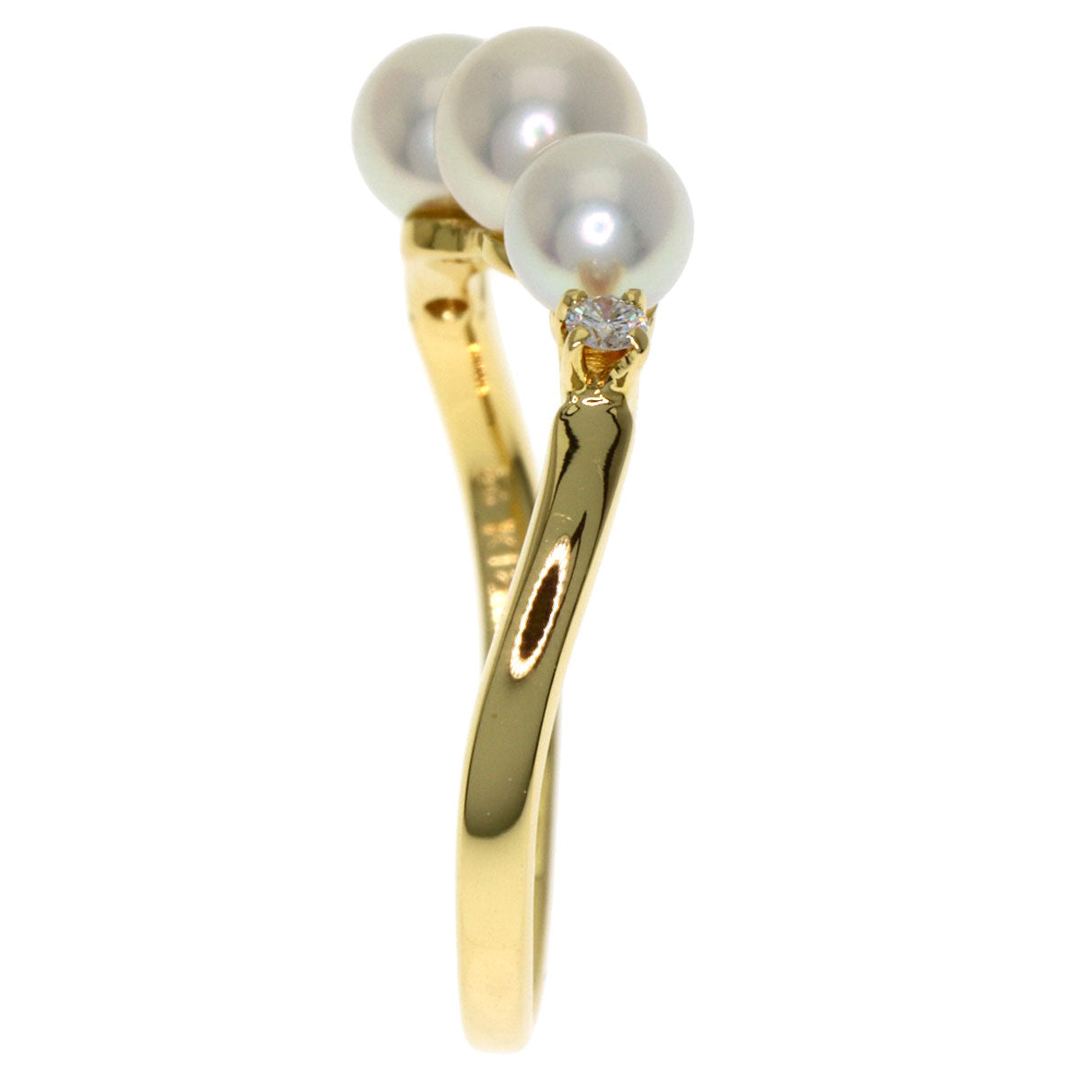MIKIMOTO Pearl Pearl 2P Diamond Ring K18 Yellow Gold Ladies [Used]