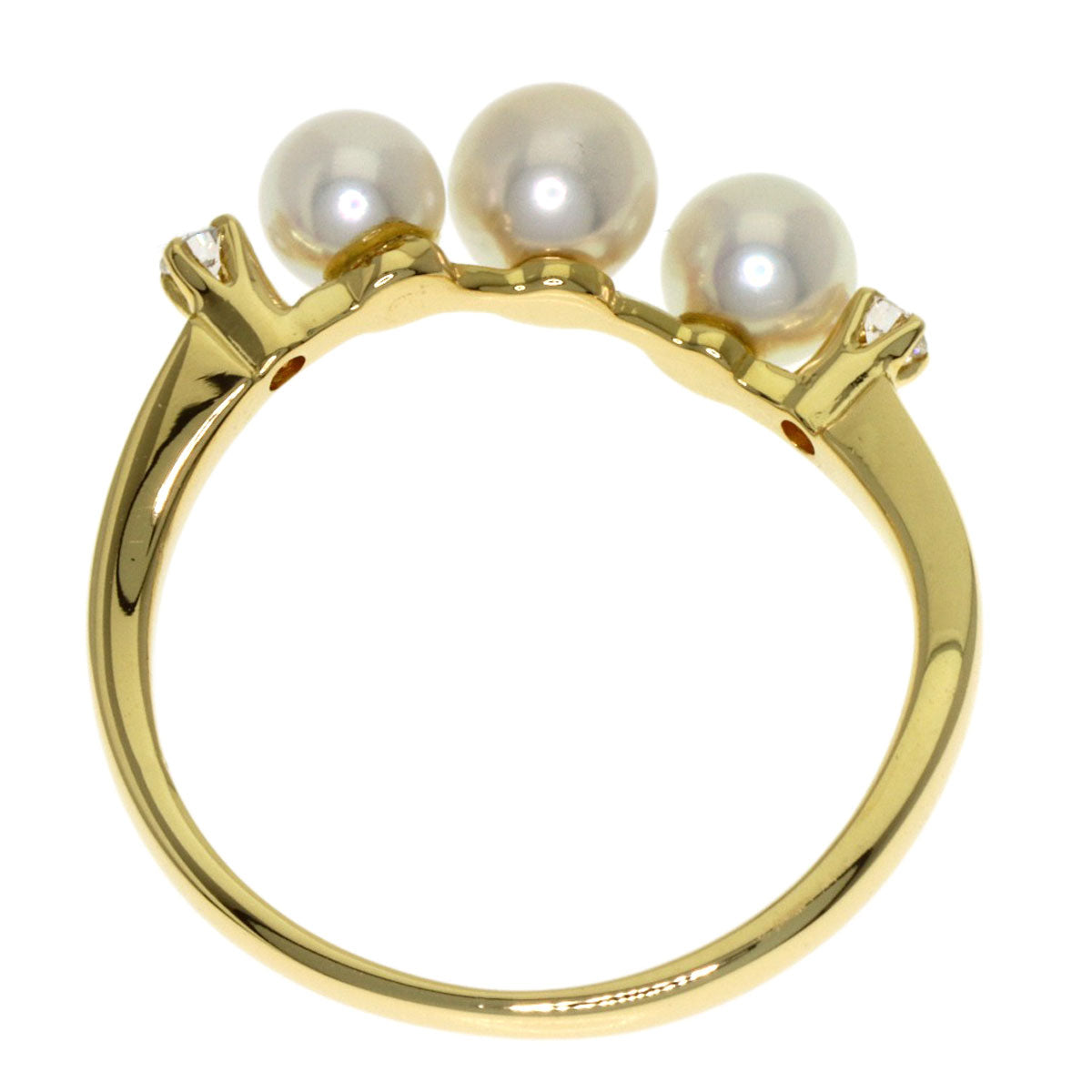 MIKIMOTO Pearl Pearl 2P Diamond Ring K18 Yellow Gold Ladies [Used]