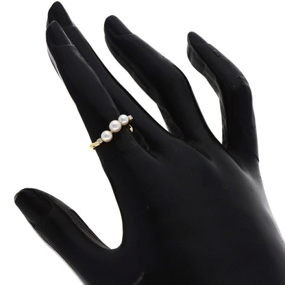 MIKIMOTO Pearl Pearl 2P Diamond Ring K18 Yellow Gold Ladies [Used]