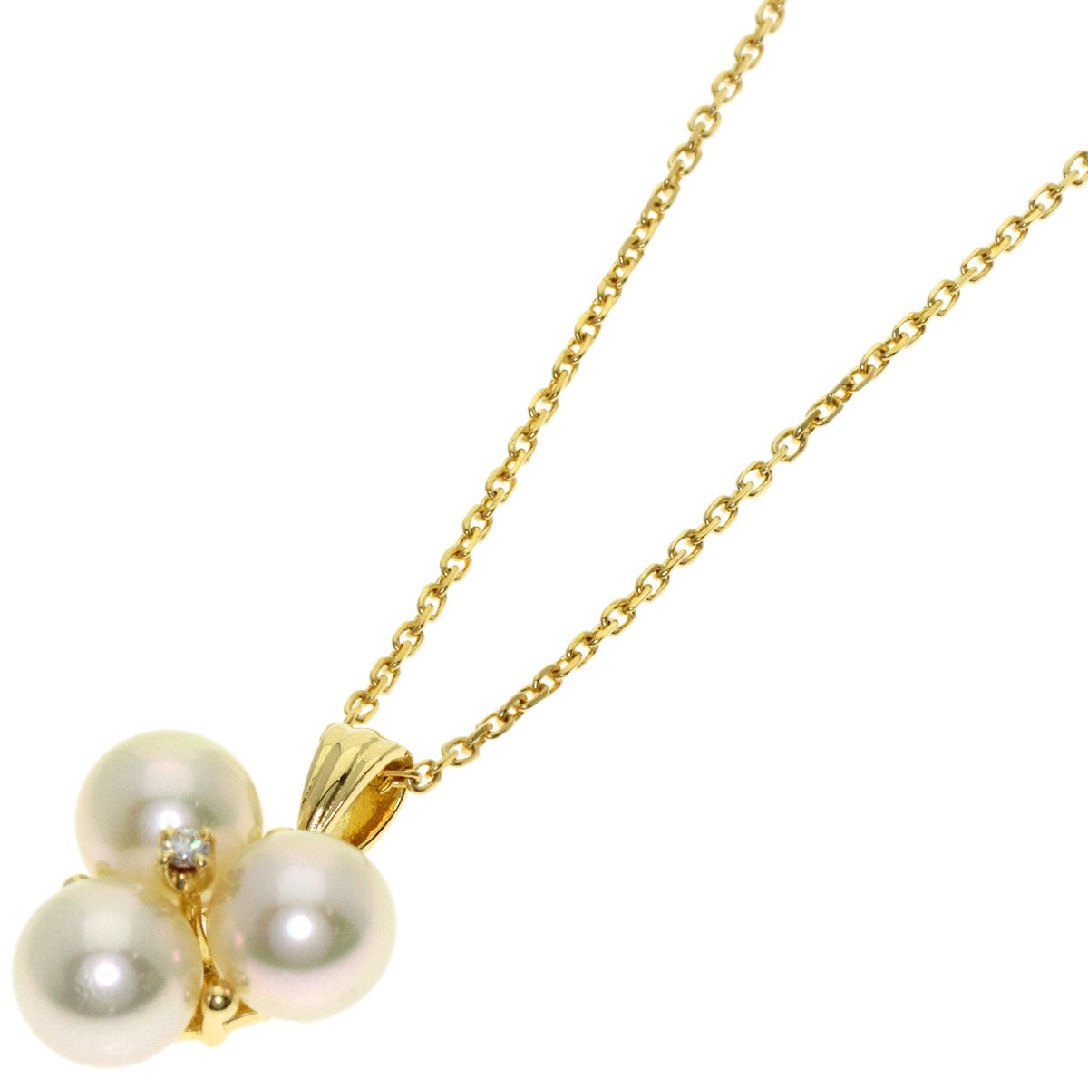 MIKIMOTO Pearl Pearl 1P Diamond Necklace K18 Yellow Gold Ladies [Used]