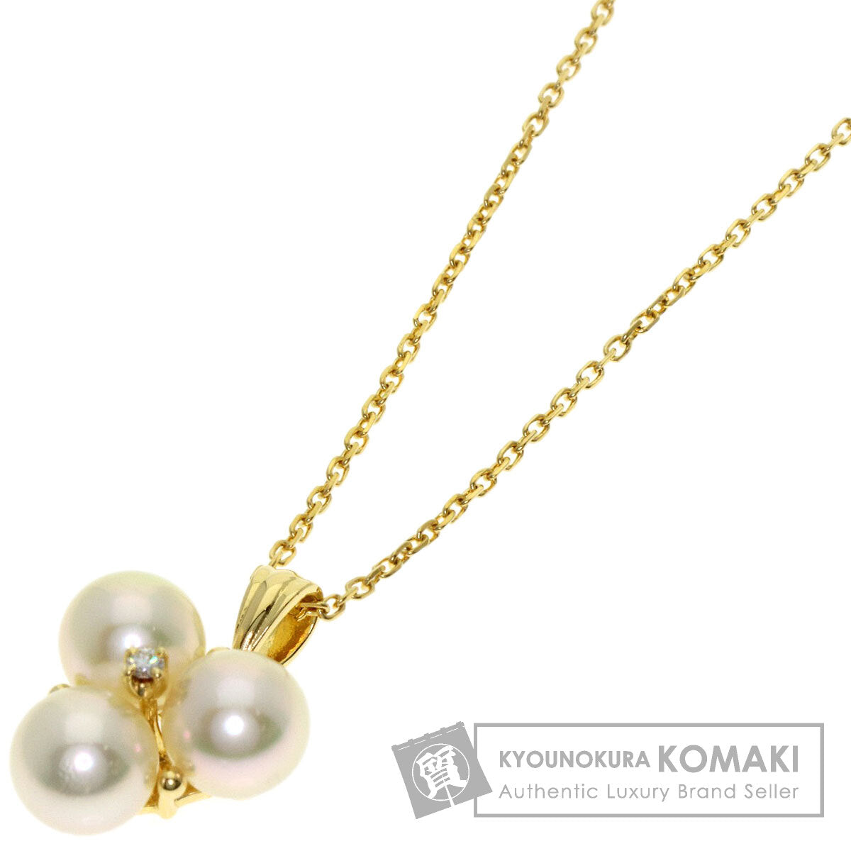 MIKIMOTO Pearl Pearl 1P Diamond Necklace K18 Yellow Gold Ladies [Used]