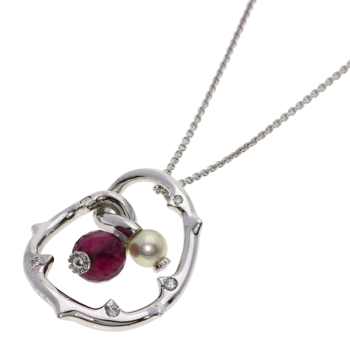 MIKIMOTO Garnet Pearl Pearl Diamond Necklace K18 White Gold Ladies [Used]