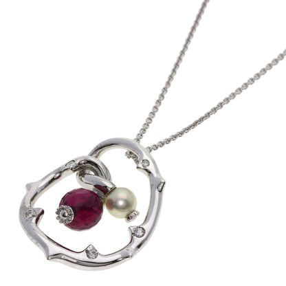MIKIMOTO Garnet Pearl Pearl Diamond Necklace K18 White Gold Ladies [Used]