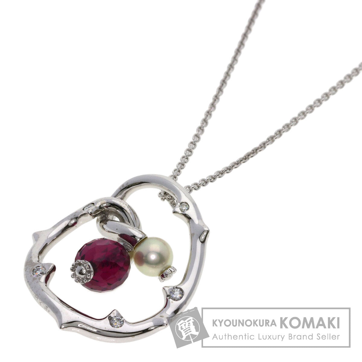 MIKIMOTO Garnet Pearl Pearl Diamond Necklace K18 White Gold Ladies [Used]