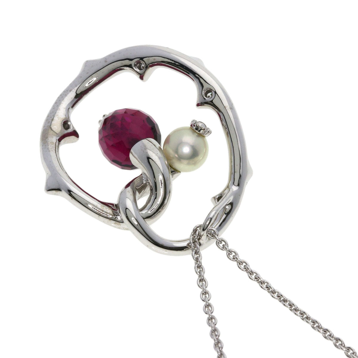 MIKIMOTO Garnet Pearl Pearl Diamond Necklace K18 White Gold Ladies [Used]