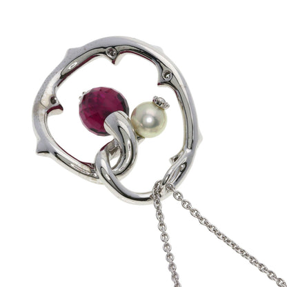 MIKIMOTO Garnet Pearl Pearl Diamond Necklace K18 White Gold Ladies [Used]