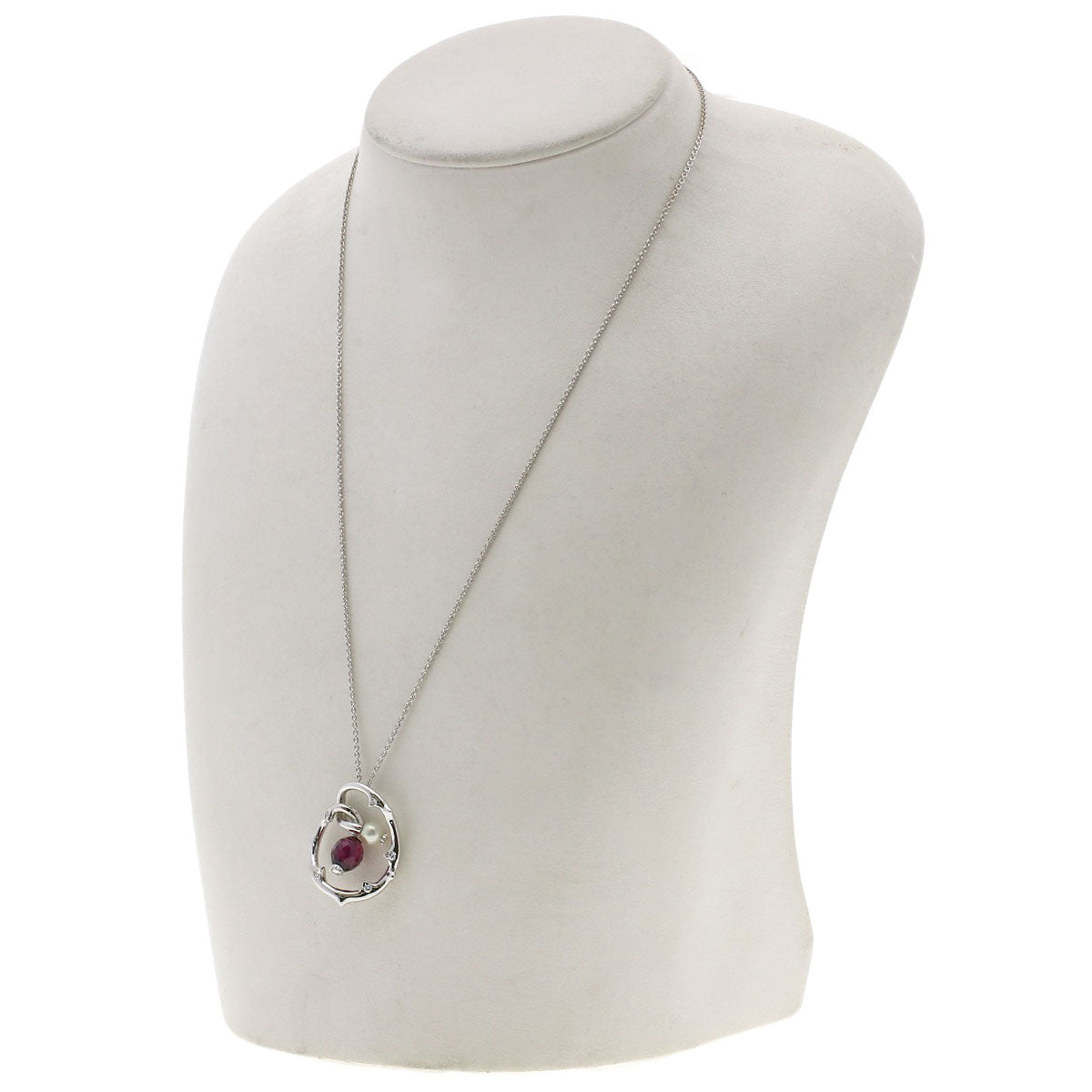 MIKIMOTO Garnet Pearl Pearl Diamond Necklace K18 White Gold Ladies [Used]