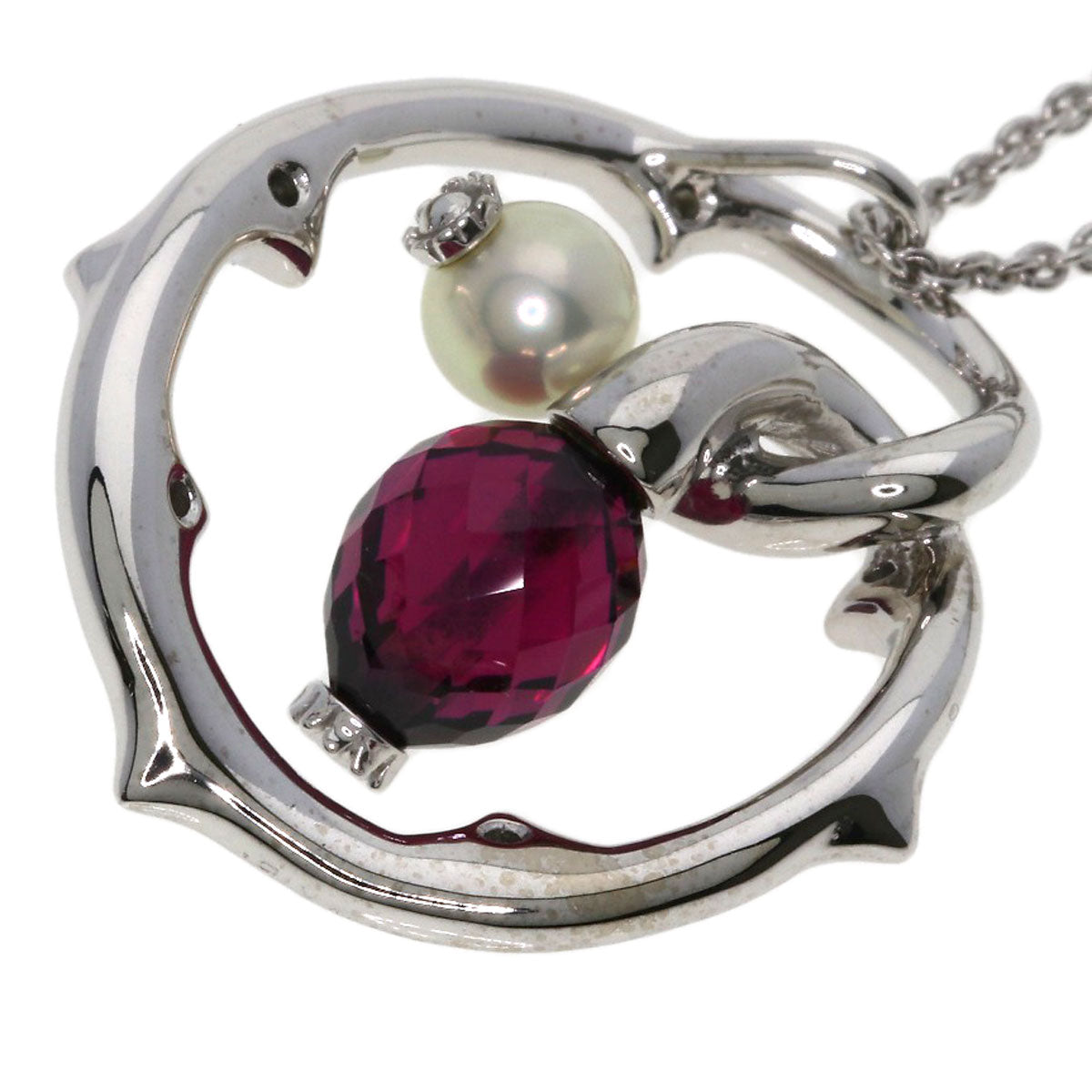 MIKIMOTO Garnet Pearl Pearl Diamond Necklace K18 White Gold Ladies [Used]
