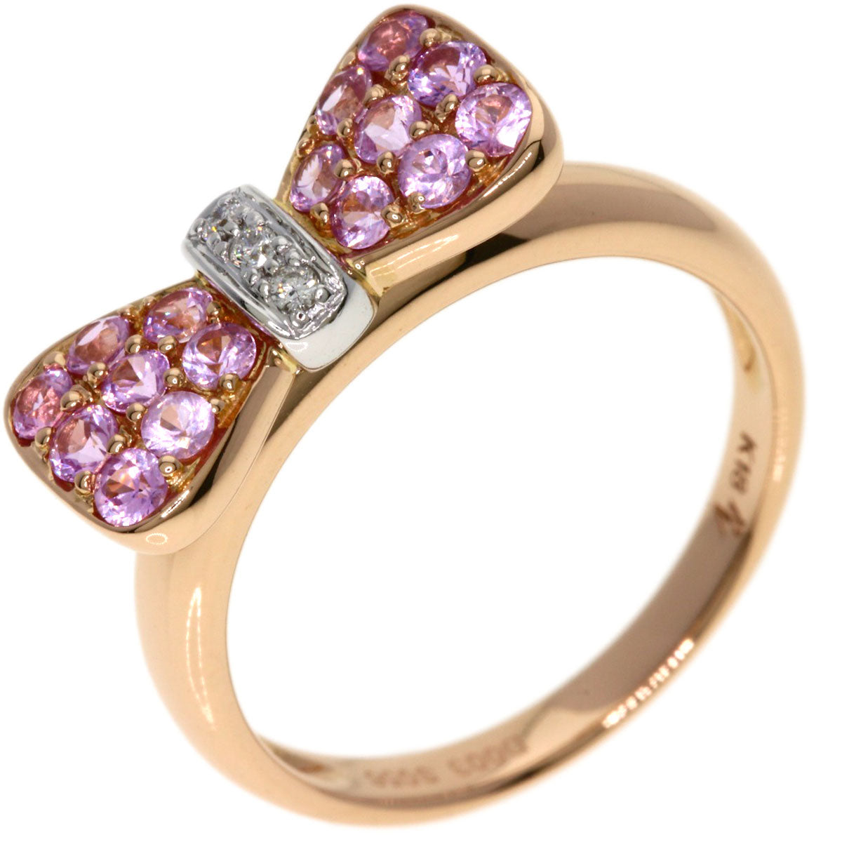 Ponte Vecchio Ribbon Diamond Pink Sapphire Ring K18 Pink Gold Ladies [Used]