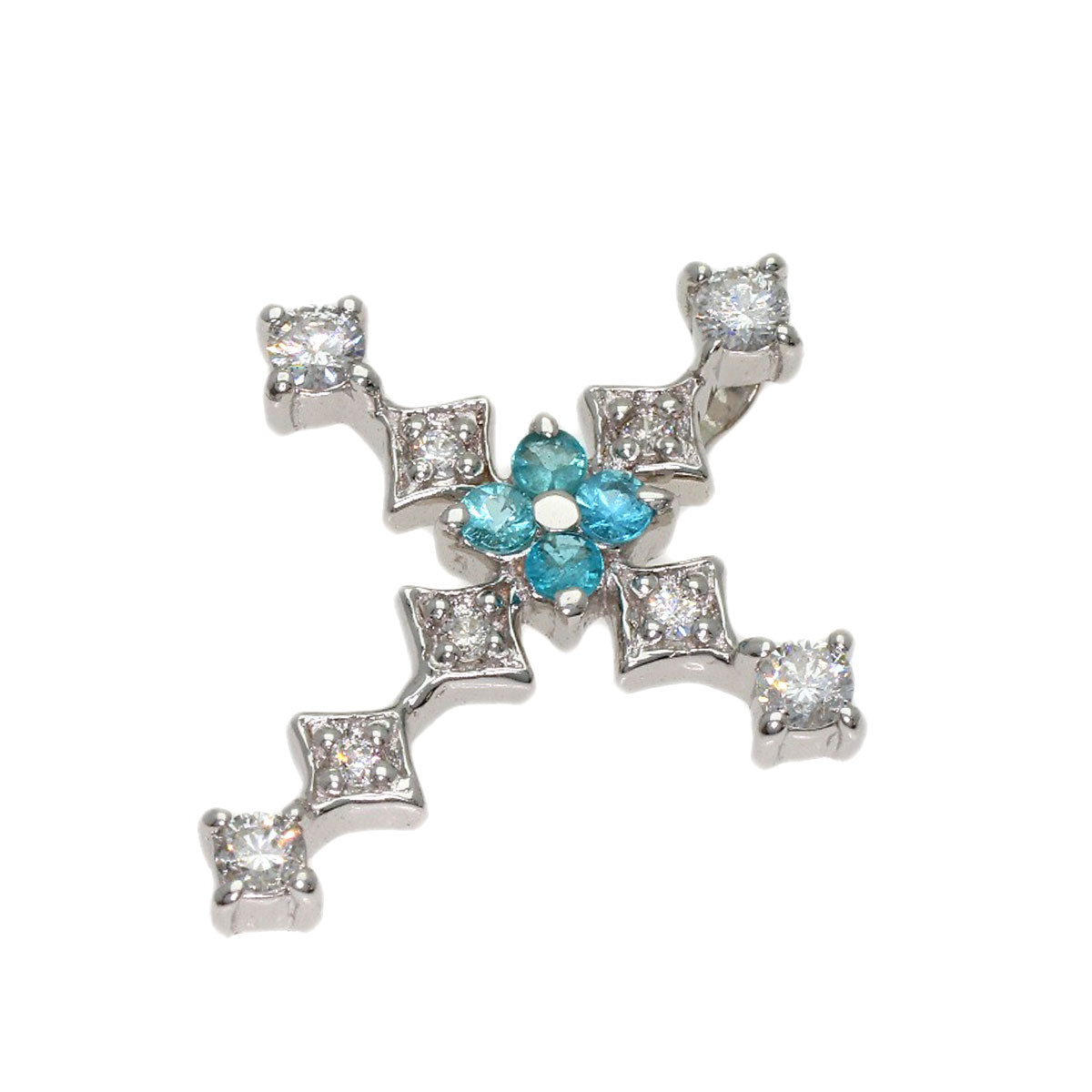 Paraiba tourmaline Diamond Pendant top K14 White Gold 0.9g　Ladies