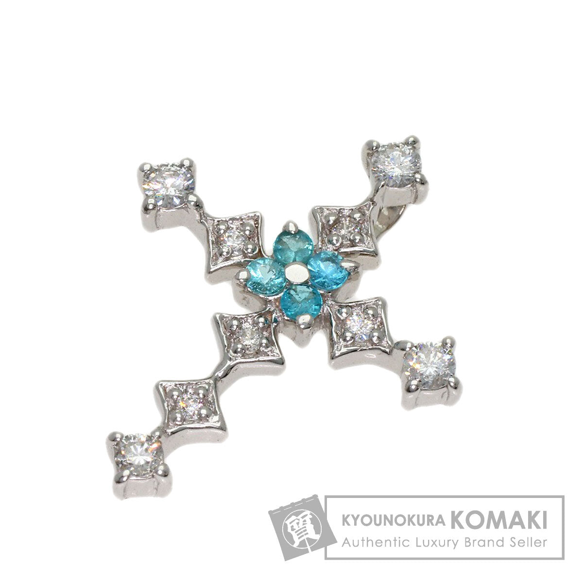 Paraiba tourmaline Diamond Pendant top K14 White Gold 0.9g　Ladies