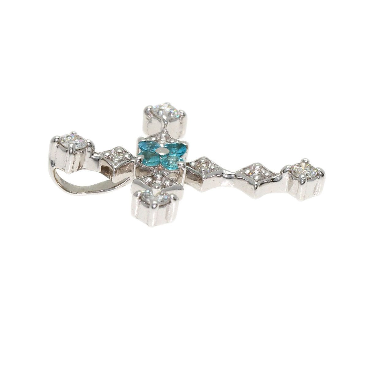Paraiba tourmaline Diamond Pendant top K14 White Gold 0.9g　Ladies