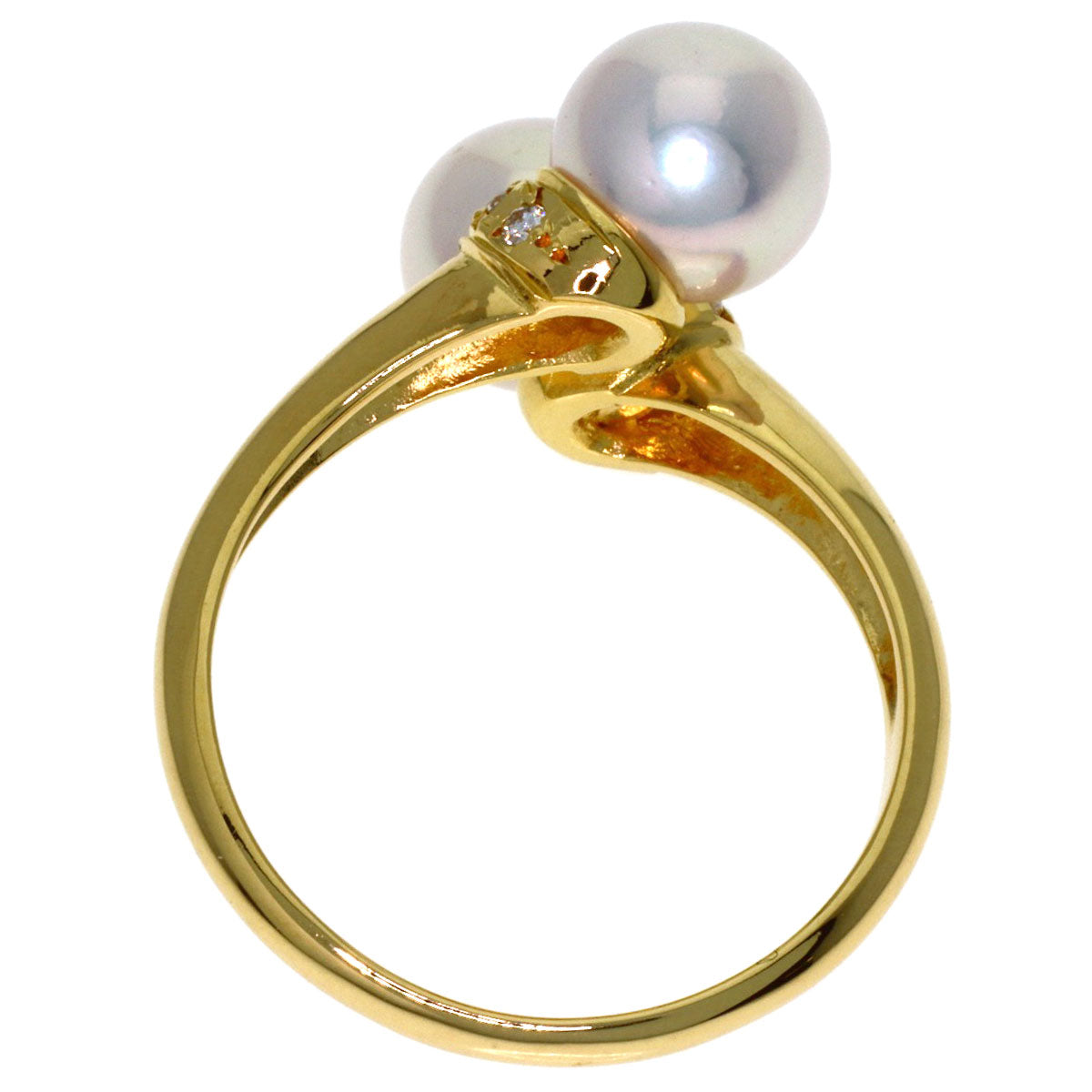 Pearl Pearl Diamond Ring K18 Yellow Gold 3.7g　Ladies