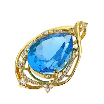 14.2ct Blue Topaz Diamond Pendant top K18 Yellow Gold 6.7g　Ladies