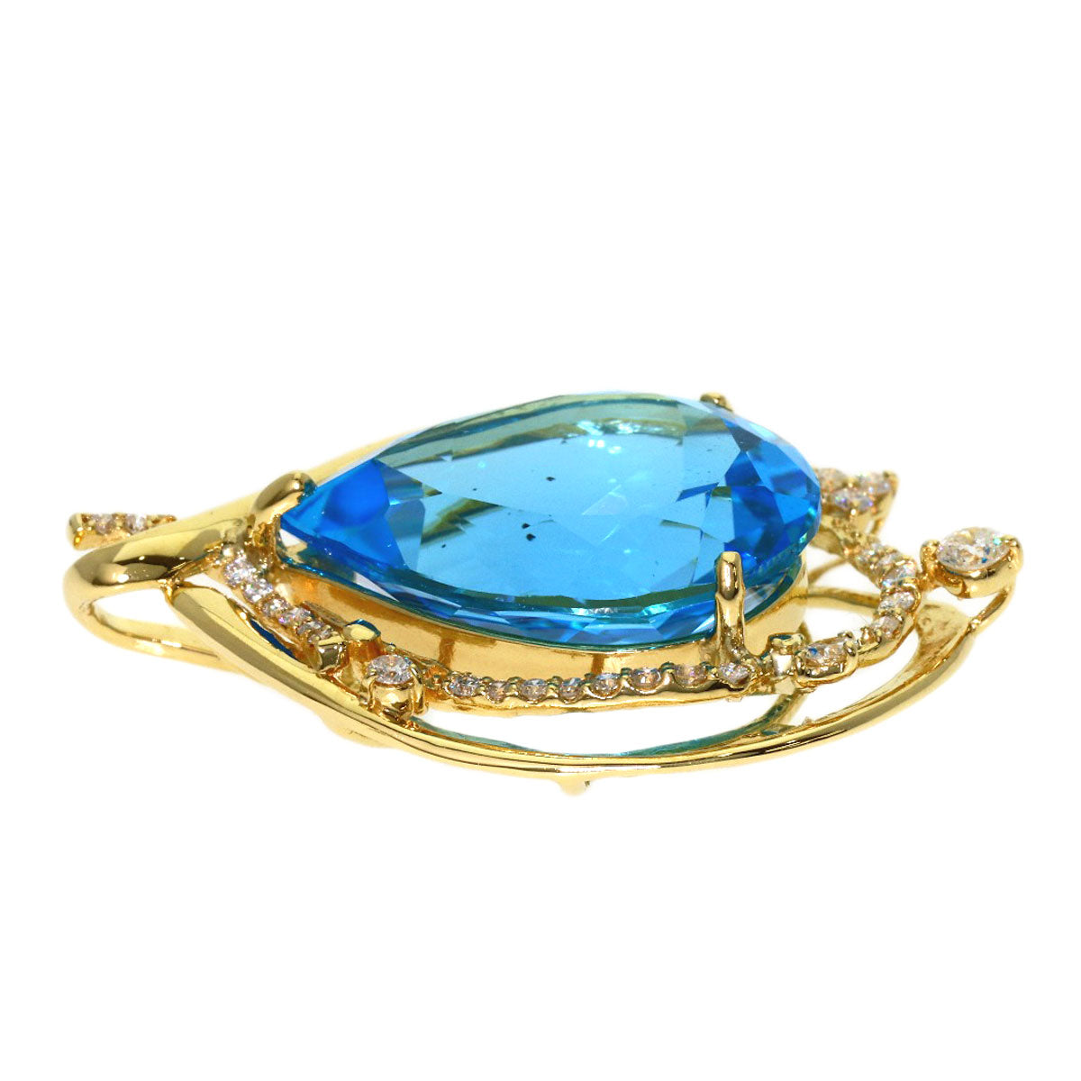 14.2ct Blue Topaz Diamond Pendant top K18 Yellow Gold 6.7g　Ladies