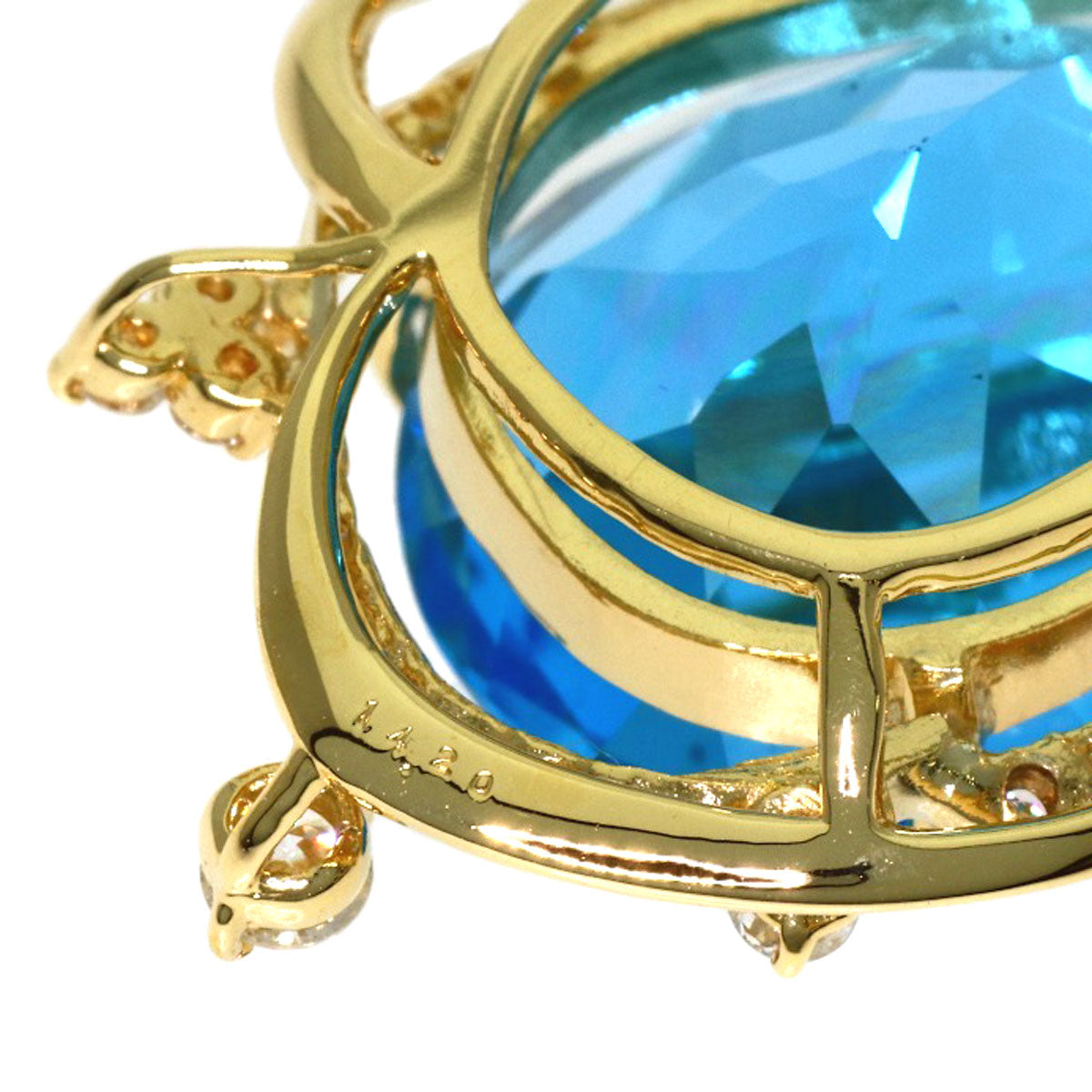 14.2ct Blue Topaz Diamond Pendant top K18 Yellow Gold 6.7g　Ladies