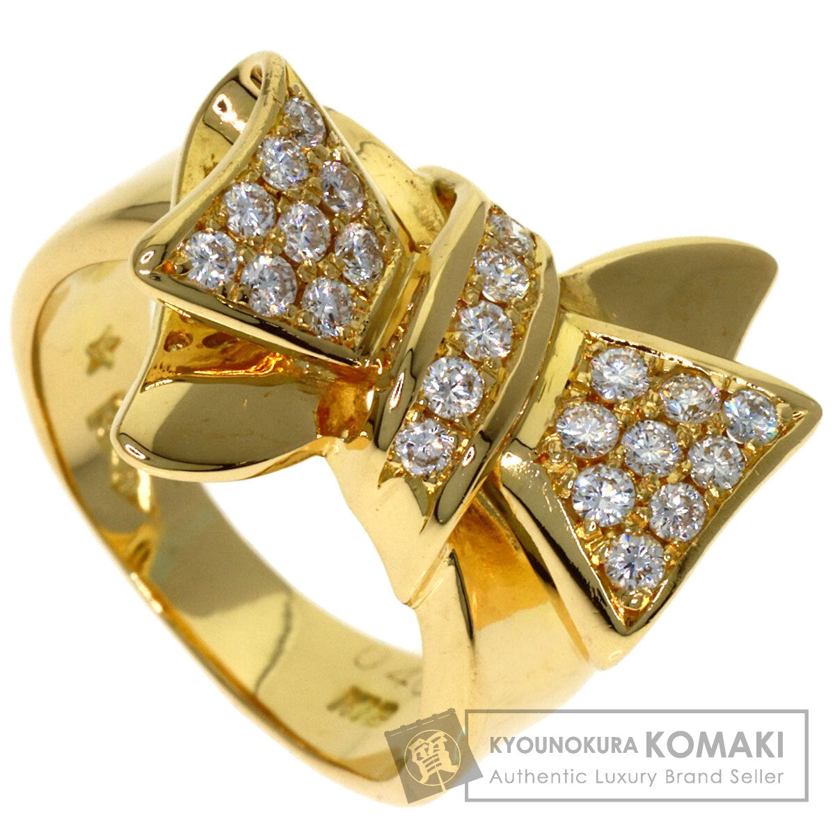 0.4ct Ribbon motif Diamond Ring K18 Yellow Gold 6.4g　Ladies