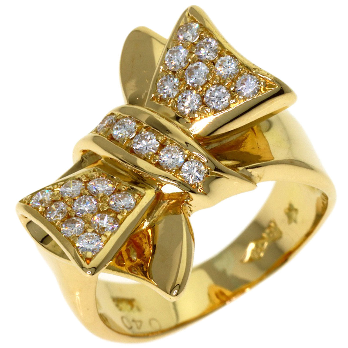 0.4ct Ribbon motif Diamond Ring K18 Yellow Gold 6.4g　Ladies