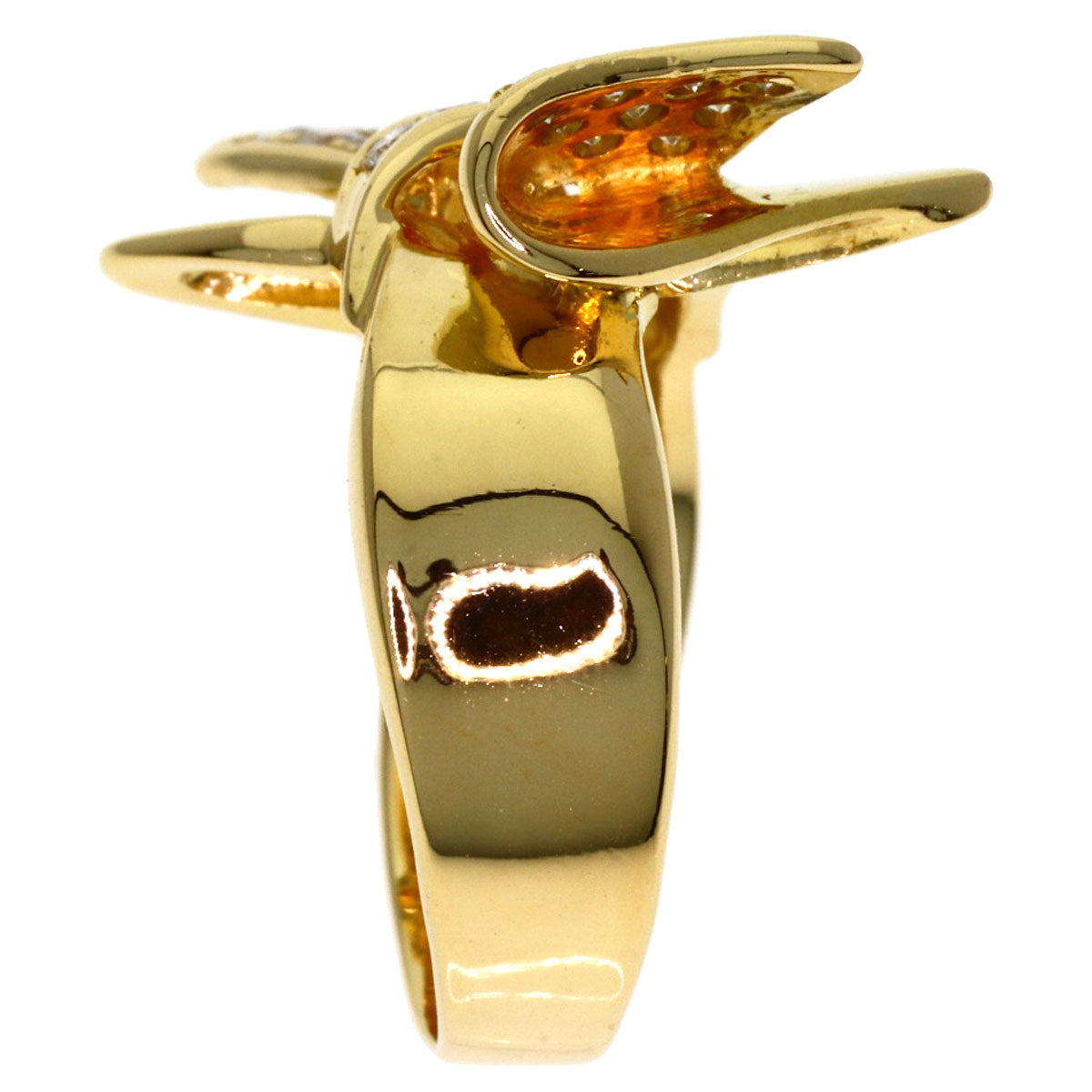 0.4ct Ribbon motif Diamond Ring K18 Yellow Gold 6.4g　Ladies