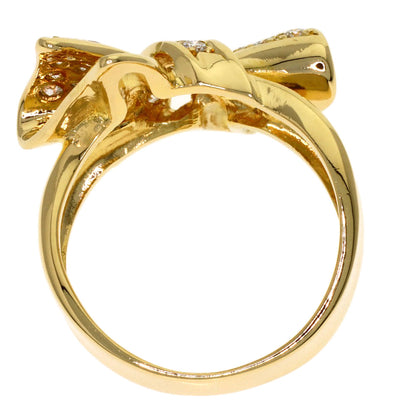 0.4ct Ribbon motif Diamond Ring K18 Yellow Gold 6.4g　Ladies