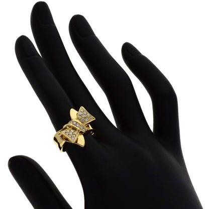 0.4ct Ribbon motif Diamond Ring K18 Yellow Gold 6.4g　Ladies