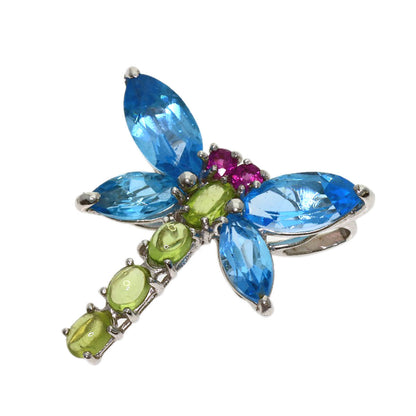 Dragonfly motif Blue Topaz Tourmaline Pendant top K18 White Gold 3.4g　Ladies