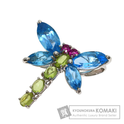 Dragonfly motif Blue Topaz Tourmaline Pendant top K18 White Gold 3.4g　Ladies