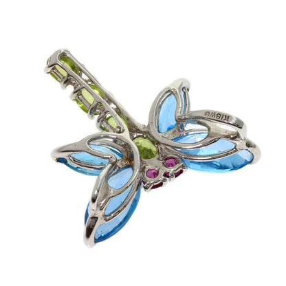 Dragonfly motif Blue Topaz Tourmaline Pendant top K18 White Gold 3.4g　Ladies