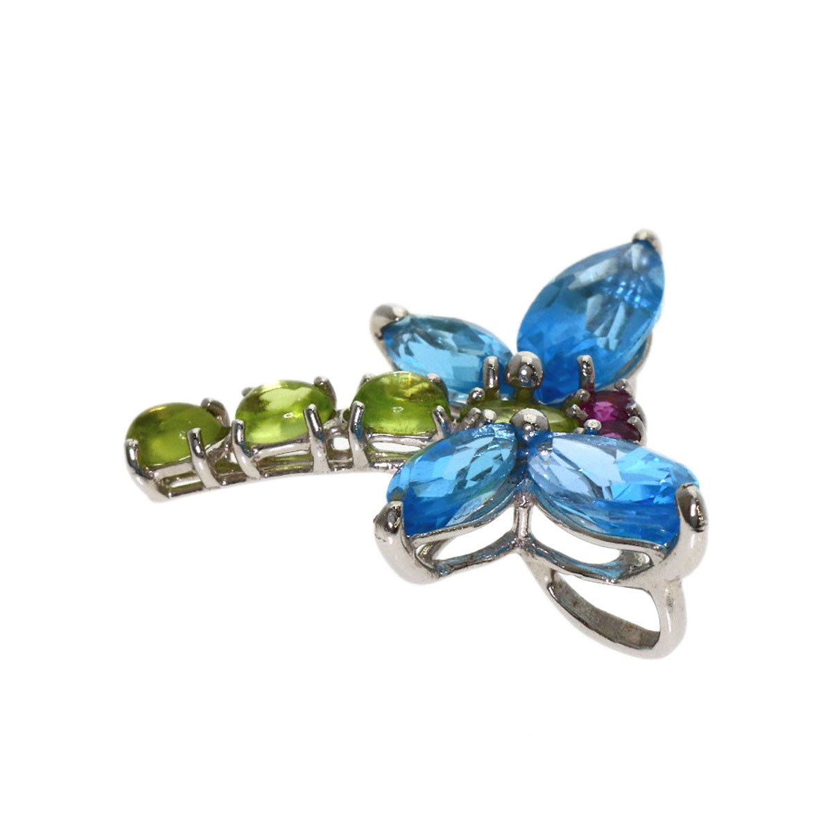 Dragonfly motif Blue Topaz Tourmaline Pendant top K18 White Gold 3.4g　Ladies