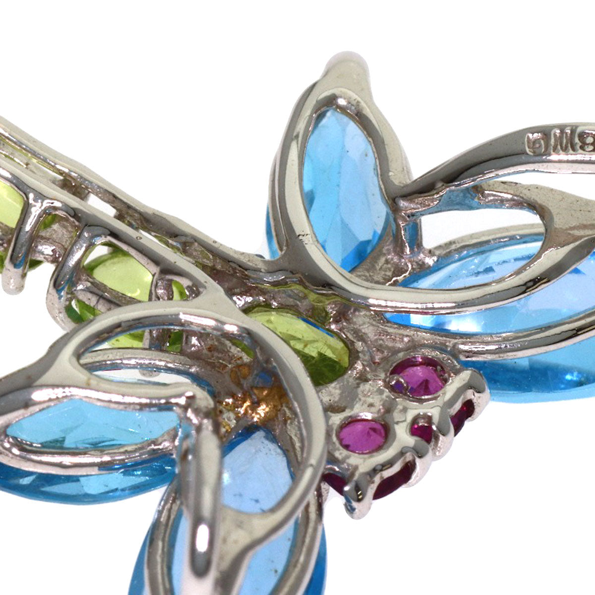 Dragonfly motif Blue Topaz Tourmaline Pendant top K18 White Gold 3.4g　Ladies