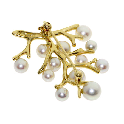 MIKIMOTO Tree of Happiness Pearl Pearl Brooch K18 Yellow Gold Ladies [Used]
