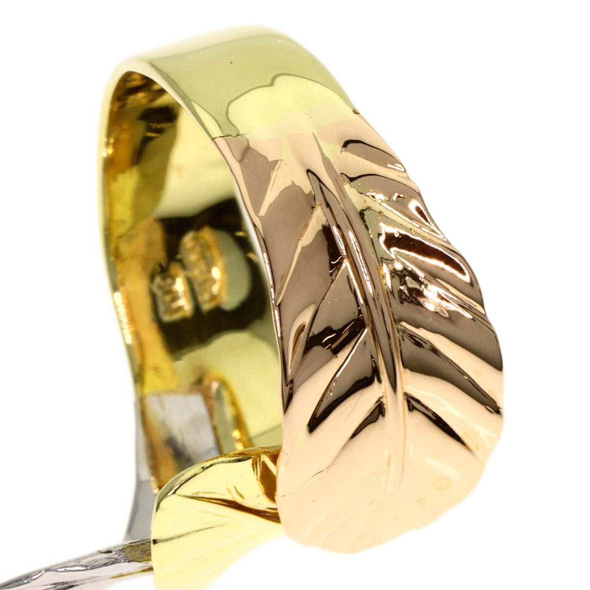 Feather motif Ring K18 Yellow Gold PT900 7.1g　Ladies