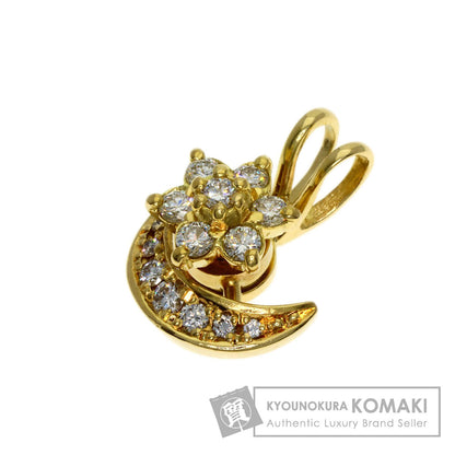 WALTHAM Diamond Star Moon Motif Pendant top K18 Yellow Gold Ladies [Used]
